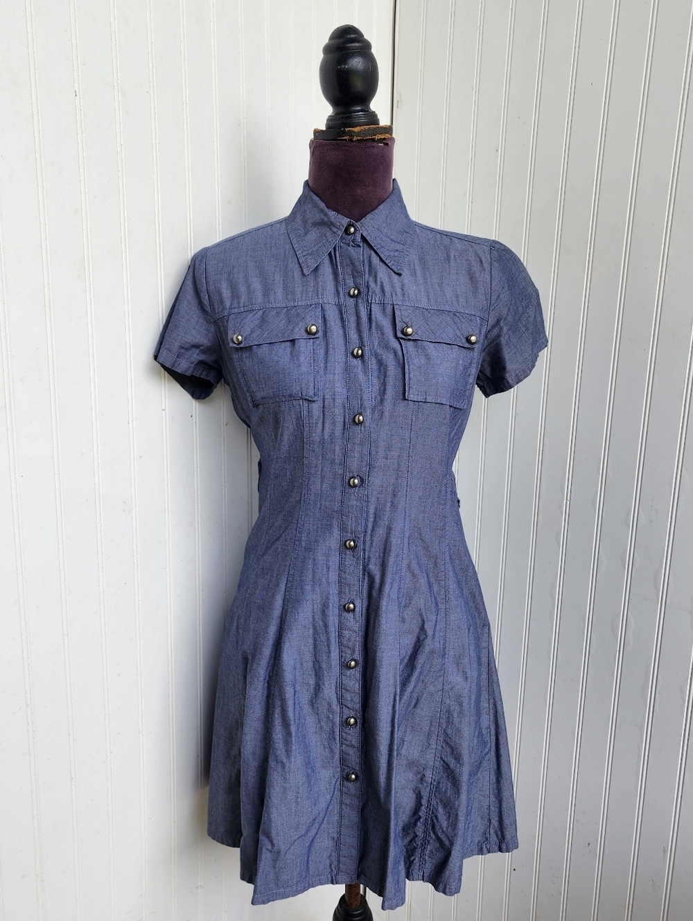 Forever 21 Womens Denim Blue Shirt dress Lightweight Button Down Short Sleeves S